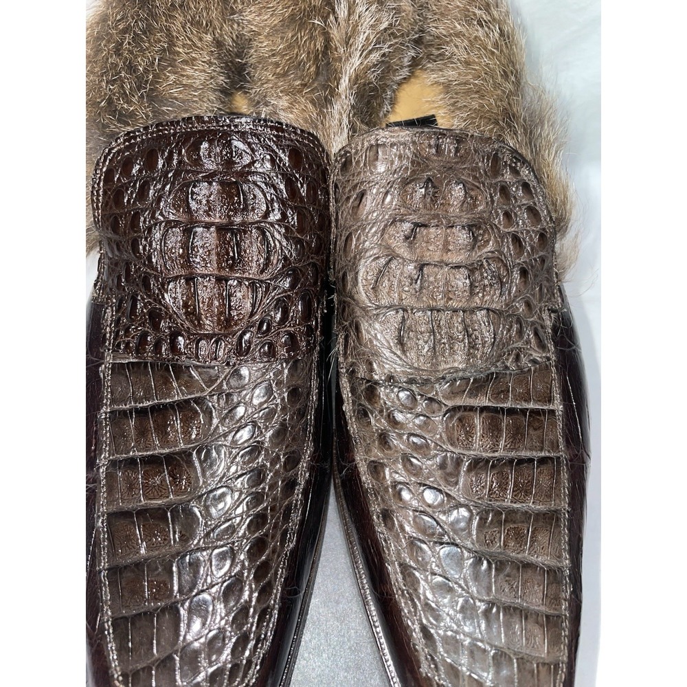 Mauri‎ Crocodile Kangaroo Fur Loafers Mens 9 Brown Rare Exotic Slip On NIB Italy - Picture 3 of 7